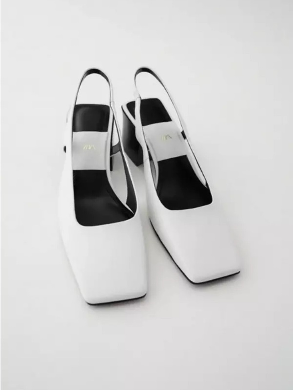 Zara White Slingback Square Toe Heels
